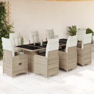 vidaXL 9-delige Bistroset met kussens poly rattan beige