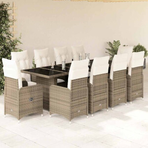 vidaXL 11-delige Bistroset met kussens poly rattan beige