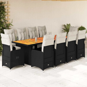 vidaXL 11-delige Bistroset met kussens poly rattan zwart