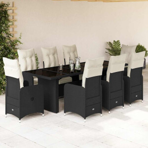 vidaXL 9-delige Bistroset met kussens poly rattan zwart