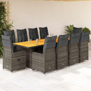vidaXL 11-delige Bistroset met kussens poly rattan grijs