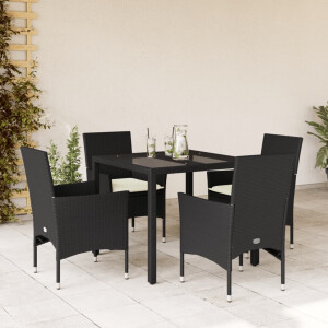 vidaXL 5-delige Tuinset met kussens poly rattan en glas zwart