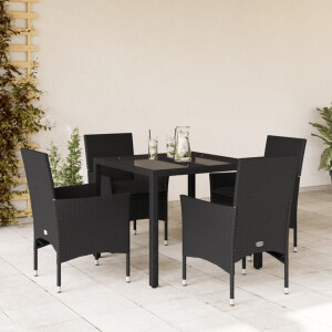 vidaXL 5-delige Tuinset met kussens poly rattan en glas zwart