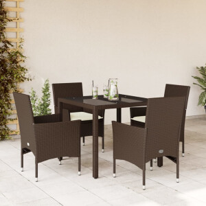 vidaXL 5-delige Tuinset met kussens poly rattan en glas bruin