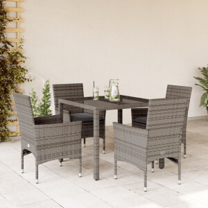 vidaXL 5-delige Tuinset met kussens poly rattan en glas grijs