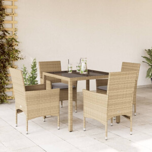vidaXL 5-delige Tuinset met kussens poly rattan en glas beige
