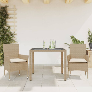 vidaXL 3-delige Tuinset met kussens poly rattan en glas beige