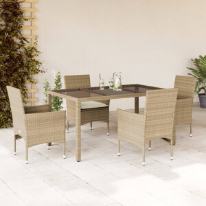 vidaXL 5-delige Tuinset met kussens poly rattan en glas beige