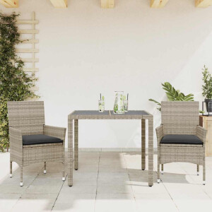 vidaXL 3-delige Tuinset met kussens poly rattan en glas grijs