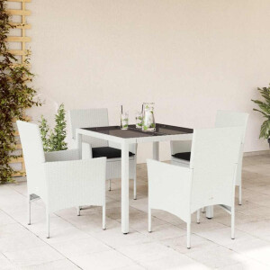 vidaXL 5-delige Tuinset met kussens poly rattan en glas wit