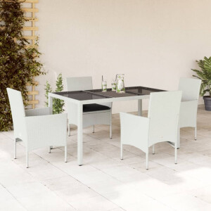 vidaXL 5-delige Tuinset met kussens poly rattan en glas wit