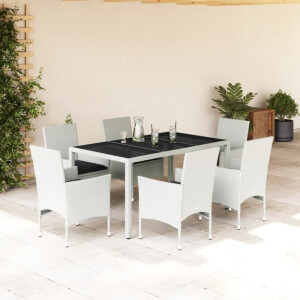 vidaXL 7-delige Tuinset met kussens poly rattan en glas wit