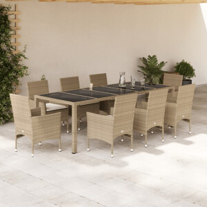 vidaXL 9-delige Tuinset met kussens poly rattan en glas beige