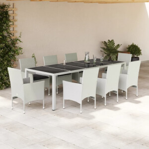vidaXL 9-delige Tuinset met kussens poly rattan en glas wit