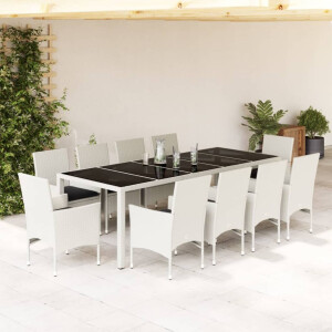 vidaXL 11-delige Tuinset met kussens poly rattan en glas wit