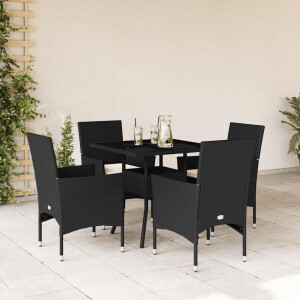 vidaXL 5-delige Tuinset met kussens poly rattan en glas zwart