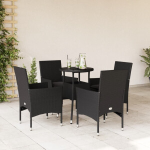 vidaXL 5-delige Tuinset met kussens poly rattan en glas zwart