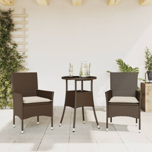 vidaXL 3-delige Tuinset met kussens poly rattan en glas bruin