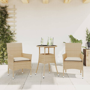 vidaXL 3-delige Tuinset met kussens poly rattan en glas beige