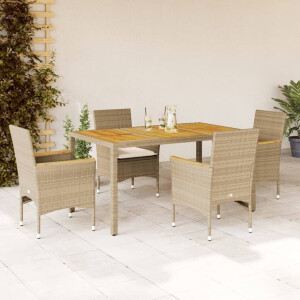 vidaXL 5-delige Tuinset met kussens poly rattan en acaciahout beige