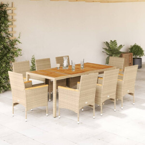 vidaXL 9-delige Tuinset met kussens poly rattan en acaciahout beige