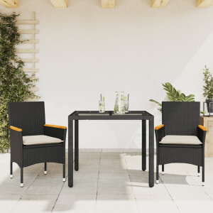 vidaXL 3-delige Tuinset met kussens poly rattan en glas zwart