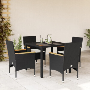 vidaXL 5-delige Tuinset met kussens poly rattan en glas zwart