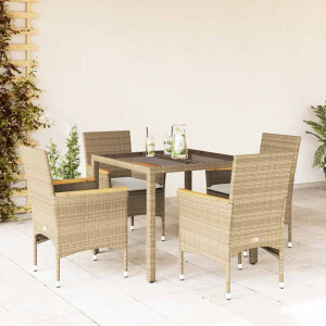 vidaXL 5-delige Tuinset met kussens poly rattan en glas beige
