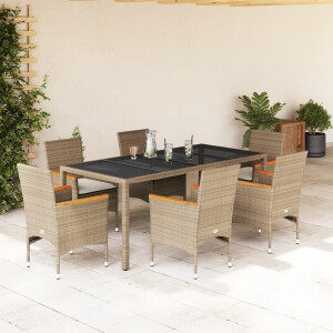 vidaXL 7-delige Tuinset met kussens poly rattan en glas beige