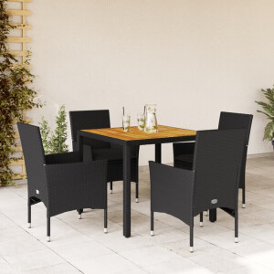 vidaXL 5-delige Loungeset met kussens poly rattan en acaciahout zwart