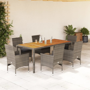 vidaXL 7-delige Tuinset met kussens poly rattan en acaciahout grijs