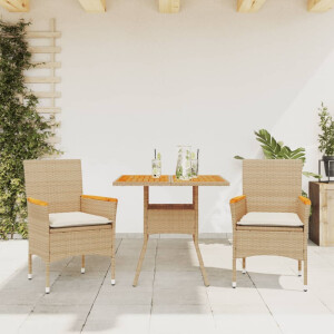 vidaXL 3-delige Tuinset met kussens poly rattan en acaciahout beige