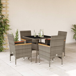 vidaXL 5-delige Tuinset met kussens poly rattan en glas grijs