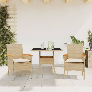 vidaXL 3-delige Tuinset met kussens poly rattan en glas beige
