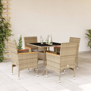 vidaXL 5-delige Tuinset met kussens poly rattan en glas beige
