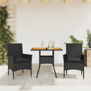 vidaXL 3-delige Tuinset met kussens poly rattan en acaciahout zwart