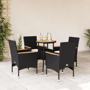 vidaXL 5-delige Loungeset met kussens poly rattan en acaciahout zwart