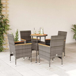 vidaXL 5-delige Loungeset met kussens poly rattan en acaciahout grijs