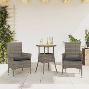 vidaXL 3-delige Tuinset met kussens poly rattan en acaciahout grijs