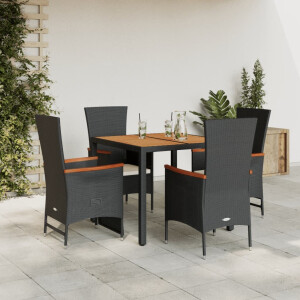 vidaXL 5-delige Tuinset met kussens poly rattan zwart