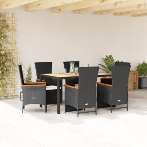 vidaXL 7-delige Tuinset met kussens poly rattan zwart