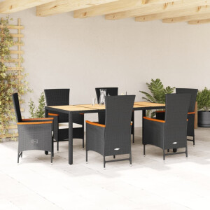 vidaXL 7-delige Tuinset met kussens poly rattan zwart