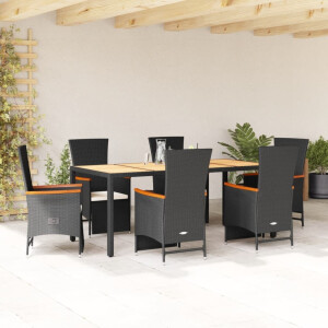 vidaXL 7-delige Tuinset met kussens poly rattan zwart