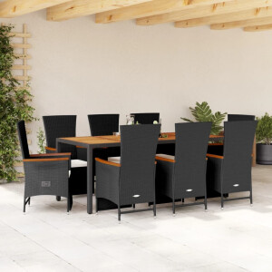 vidaXL 9-delige Tuinset poly rattan zwart