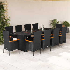 vidaXL 11-delige Tuinset met kussens poly rattan zwart