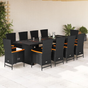 vidaXL 11-delige Tuinset met kussens poly rattan zwart