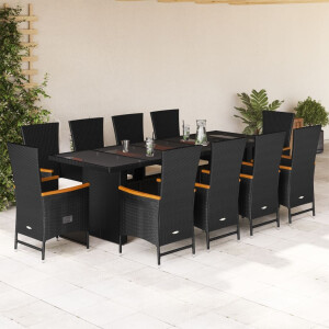 vidaXL 11-delige Tuinset met kussens poly rattan zwart