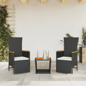 vidaXL 3-delige Tuinset met kussens poly rattan zwart