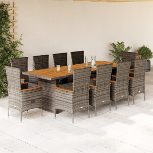 vidaXL 11-delige Tuinset met kussens poly rattan grijs