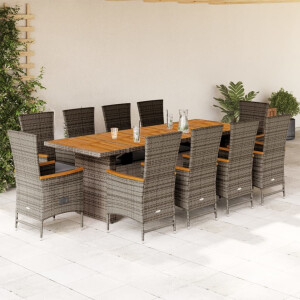 vidaXL 11-delige Tuinset met kussens poly rattan grijs